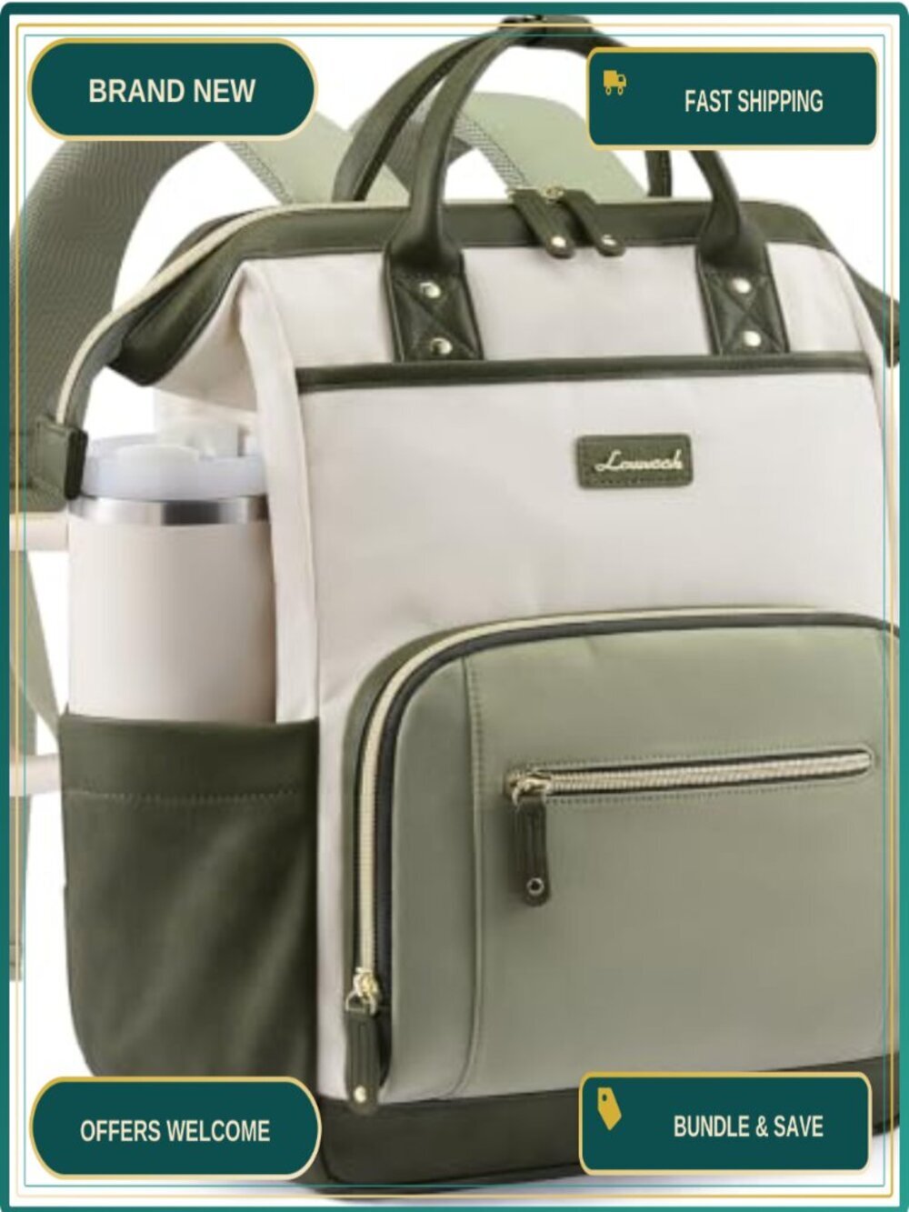 Laptop Backpack with Tumbler Holder for Women 15.6 Inch Work Travel
